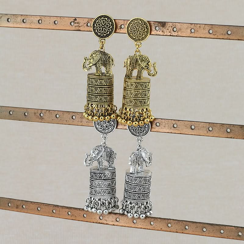Retro Elephant Tassel Earrings - Thai Indian Ethnic Style