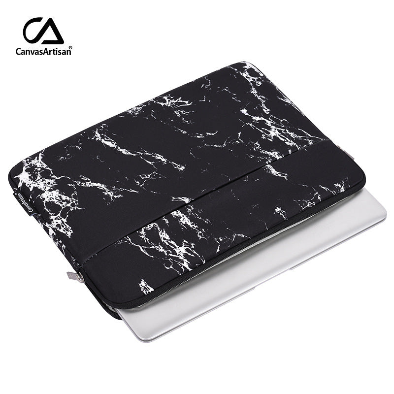 Marble Print Laptop Sleeve with Dual Compartments – Waterproof Case for 13.3" & 15.6"