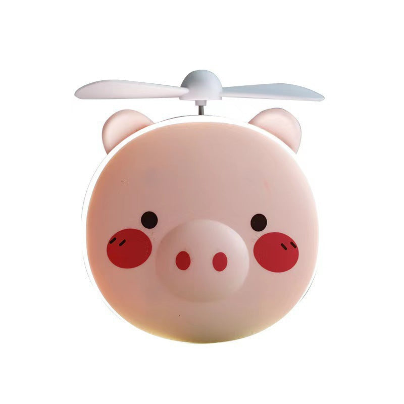 Portable Mini USB Fan – Cute Piggy Beauty Mirror Fan with LED Light & Handheld Design