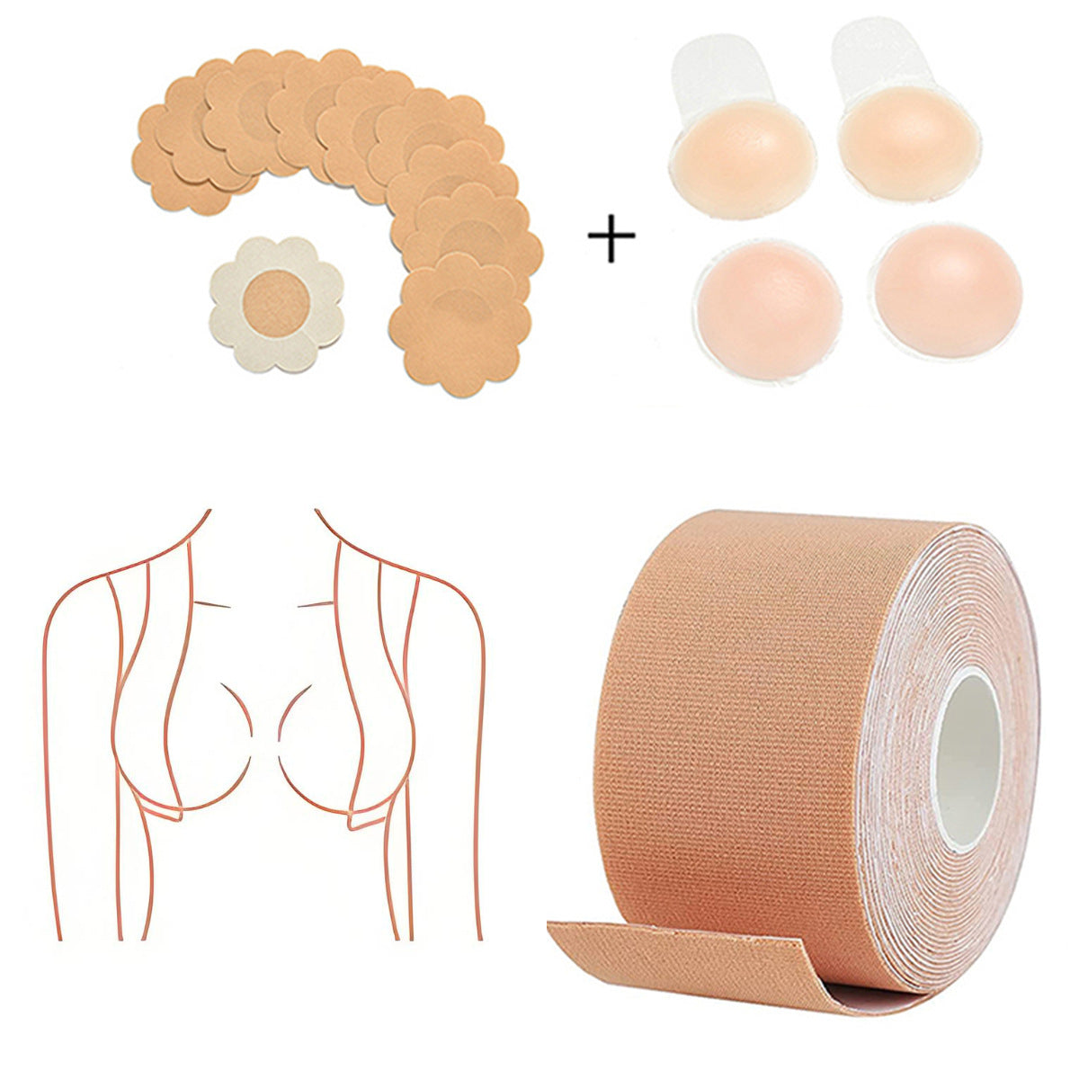 Boob Tape for Women – Stretch Cloth Seamless Lifting Breast Patch Set, Waterproof & Skin-Friendly