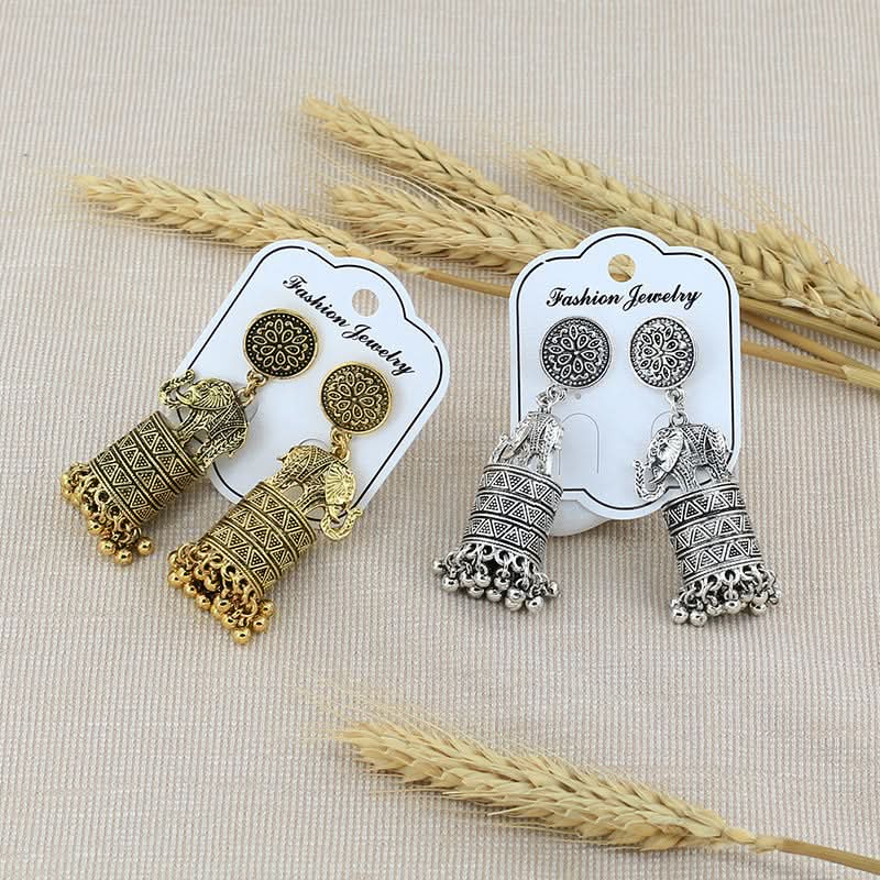 Retro Elephant Tassel Earrings - Thai Indian Ethnic Style