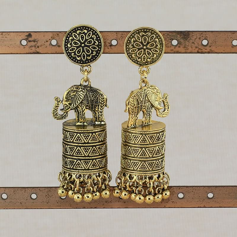 Retro Elephant Tassel Earrings - Thai Indian Ethnic Style