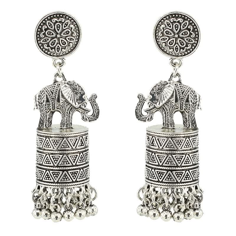 Retro Elephant Tassel Earrings - Thai Indian Ethnic Style