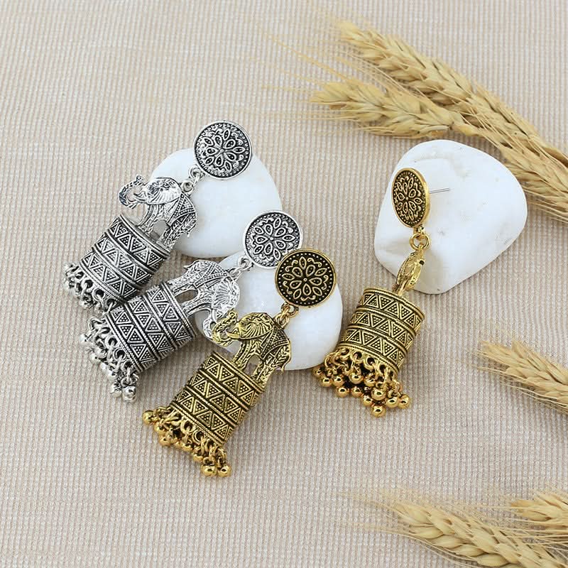 Retro Elephant Tassel Earrings - Thai Indian Ethnic Style
