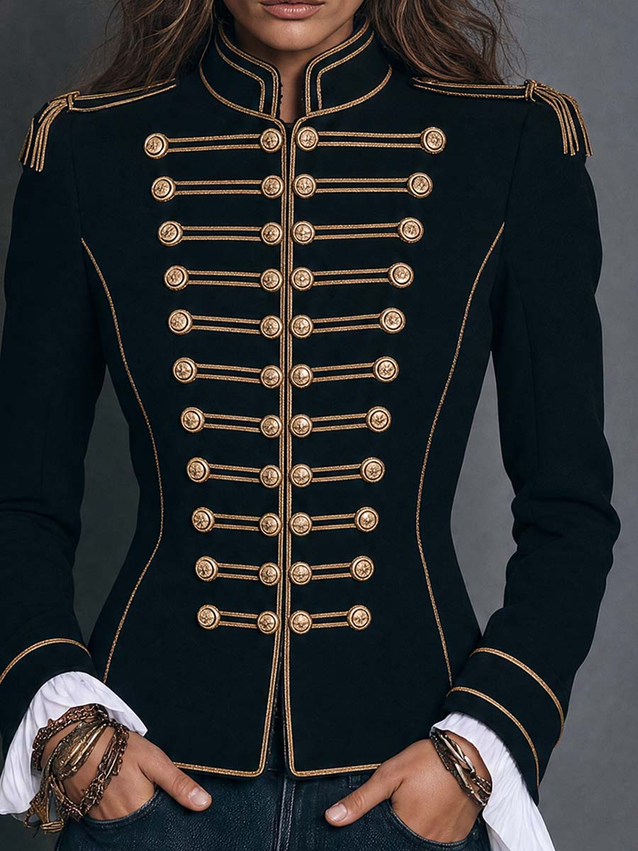Black Military Gold Braid Button Jacket