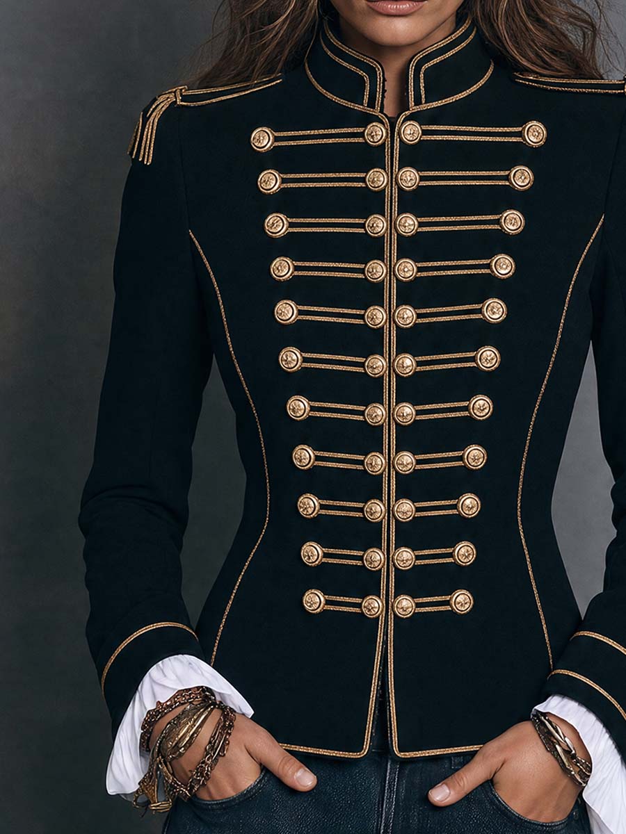Black Military Gold Braid Button Jacket