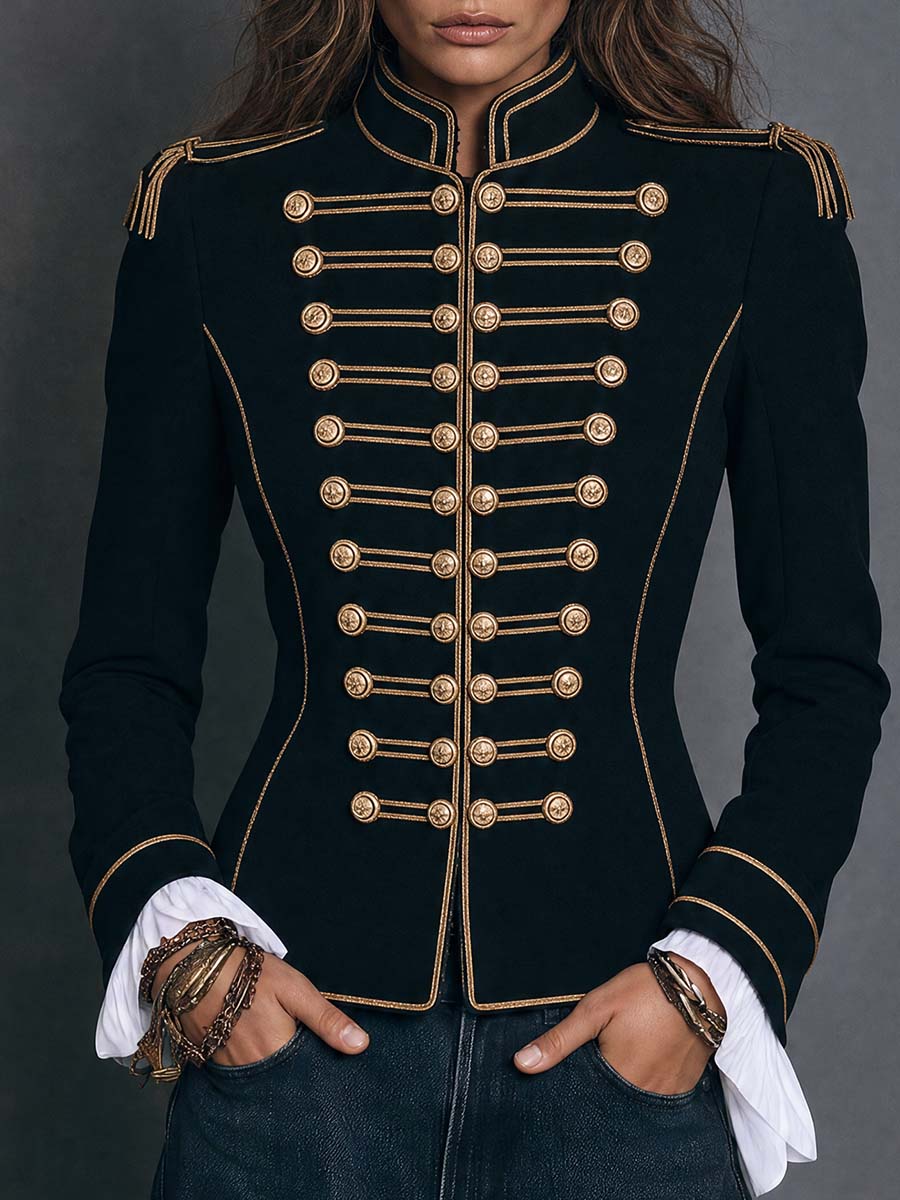 Black Military Gold Braid Button Jacket
