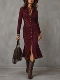 Vintage-style Lace-up Detail Polyester Suede Midi Dress