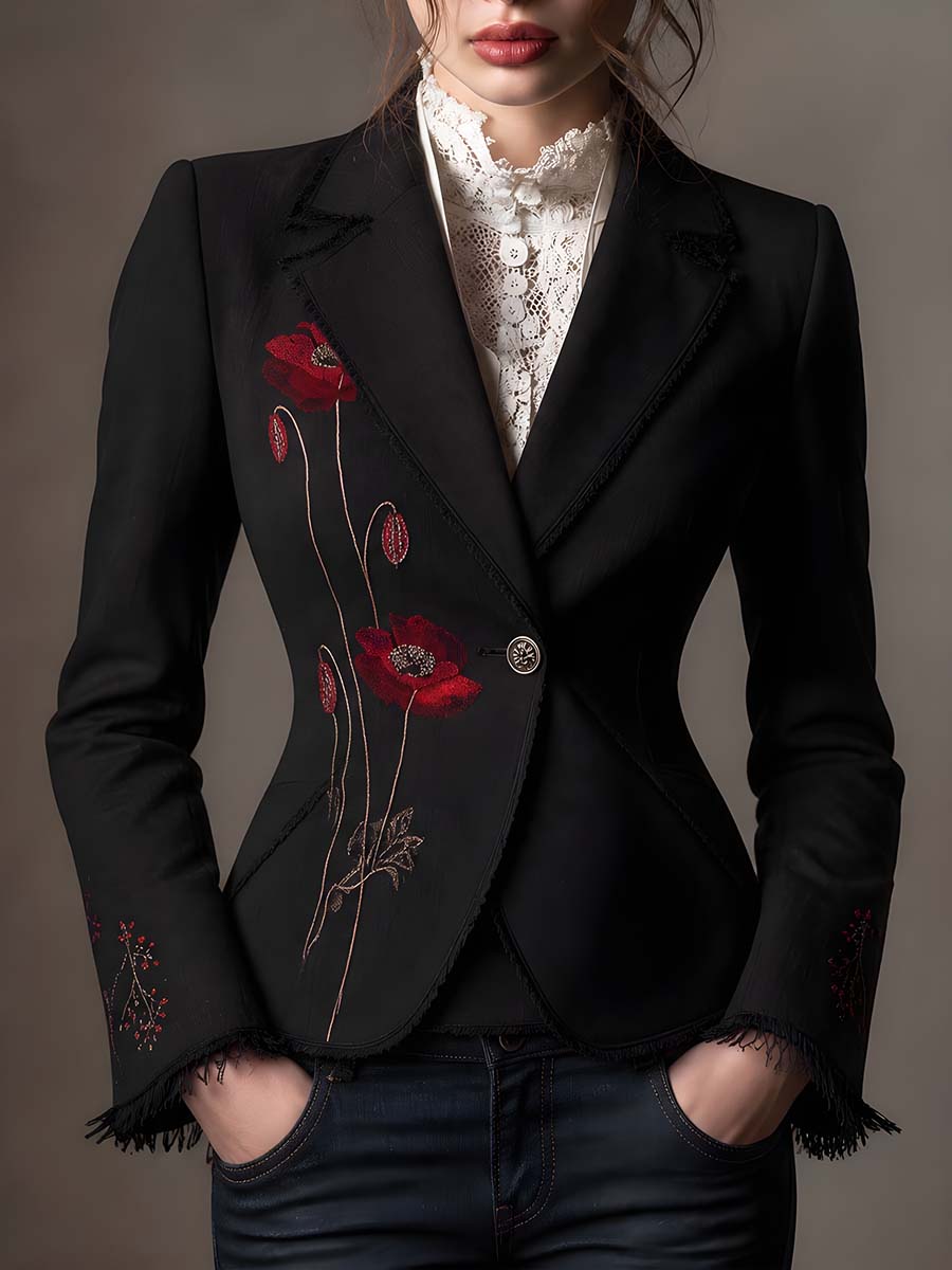 Vintage Poppy Embroidered Blazer