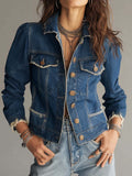 Classic Retro Distressed Frayed Denim Jacket with Vintage Buttons