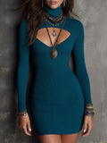 Elegant Ribbed Knit Slim-fit Mini Dress With A Keyhole Neckline