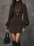 Vintage High Neck Cape Puff Sleeve Mini Dress