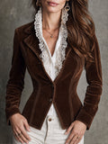 Boho Fitted Velvet Blazer with Contrast Stitching