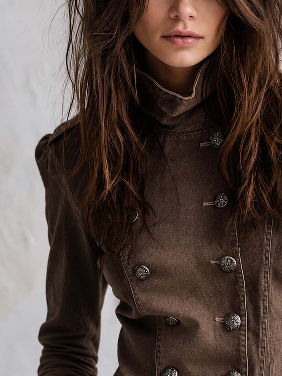 Distressed Double-breasted Denim Jacket