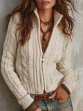 Cozy Boho Cable-knit Zip-front Cardigan