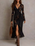 Vintage-style Wrap-tie Lace And Jersey Patchwork Midi Dress