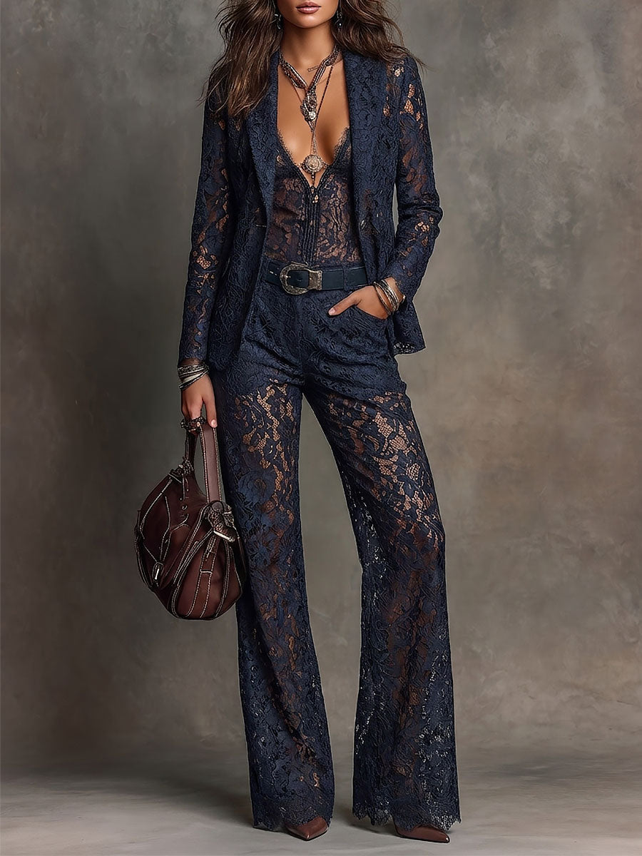 Vintage High-waisted Lace Wide-leg Pants