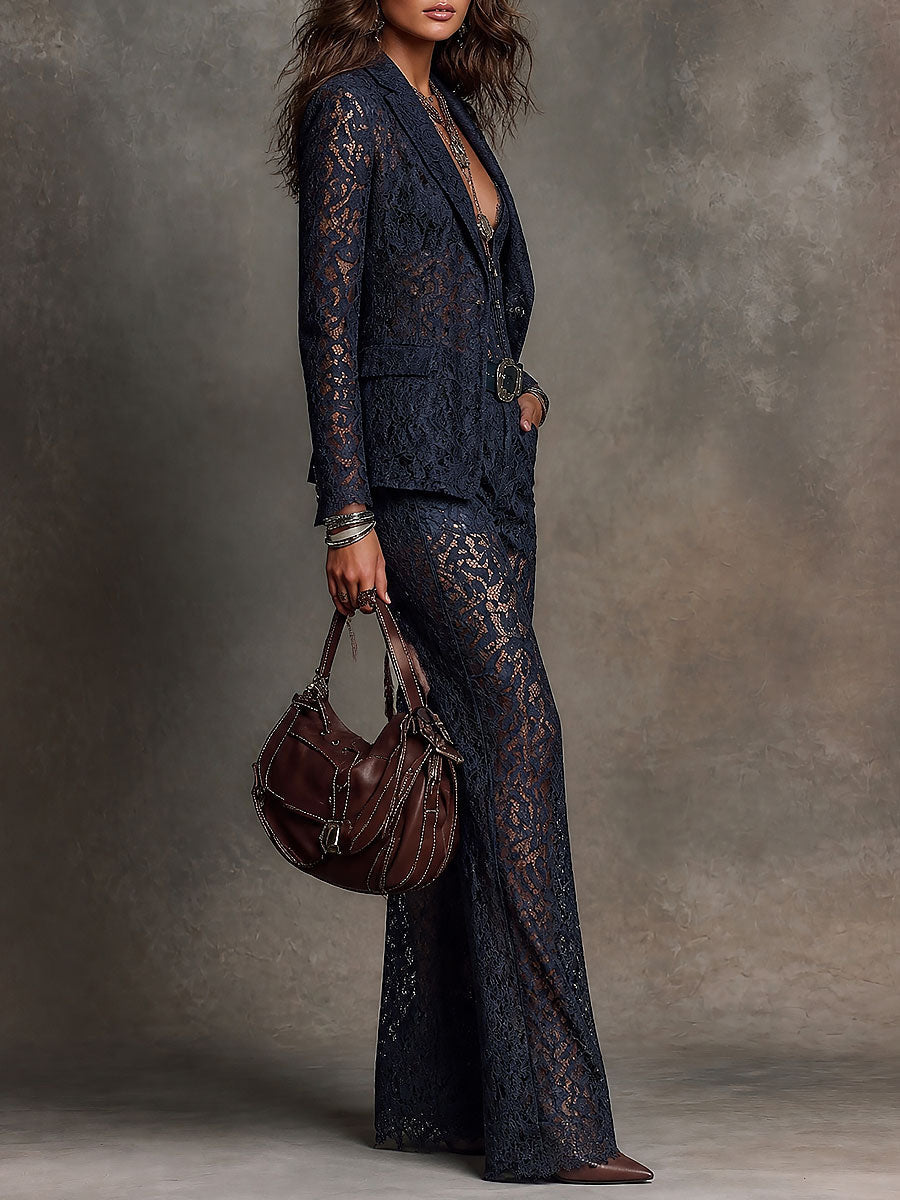 Vintage High-waisted Lace Wide-leg Pants