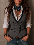 Vintage Contrast Trim Herringbone Vest