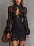 Vintage Keyhole Neckline Lace Mini Dress