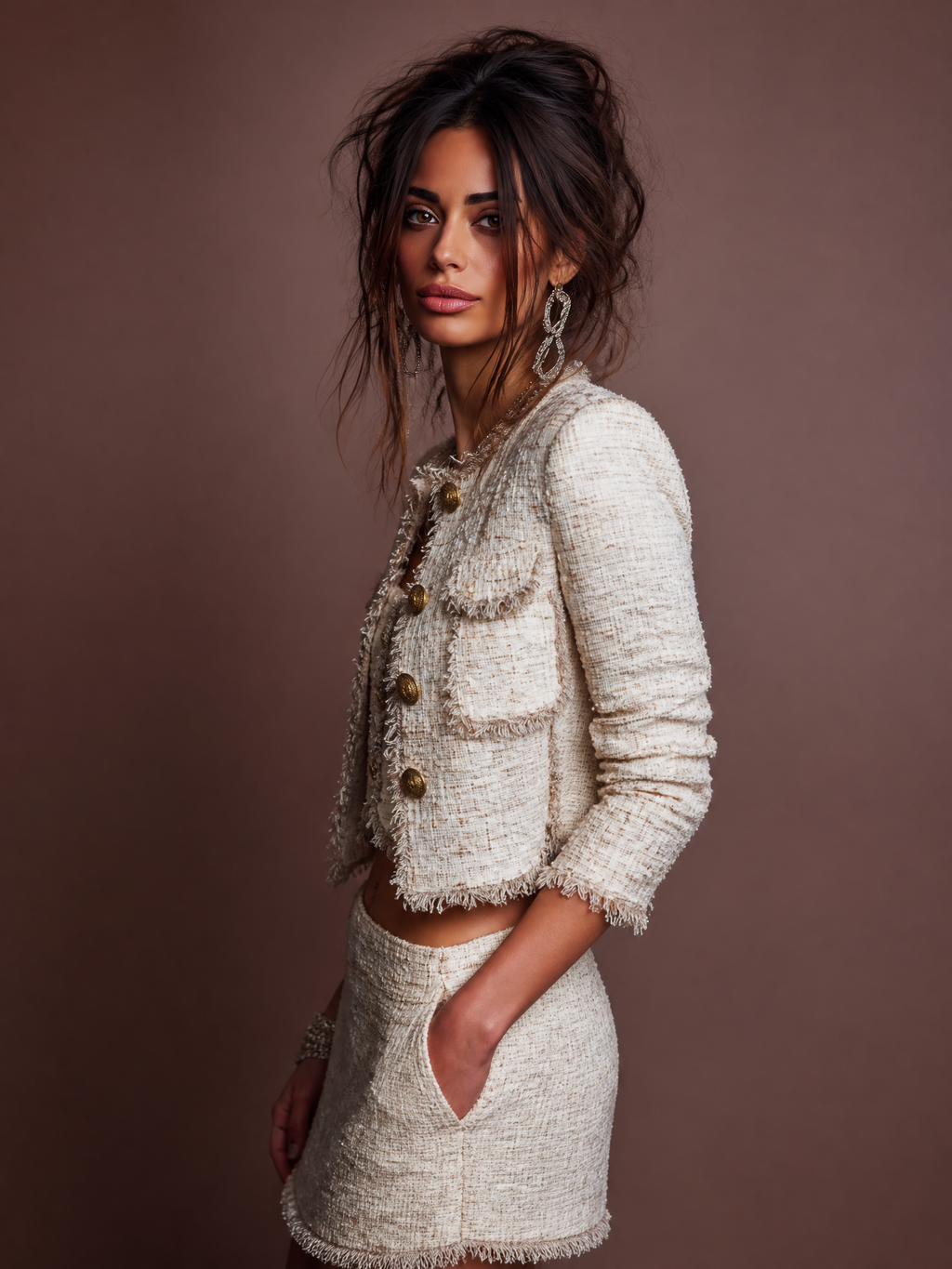 Retro-style exquisite short jacket with metal buttons