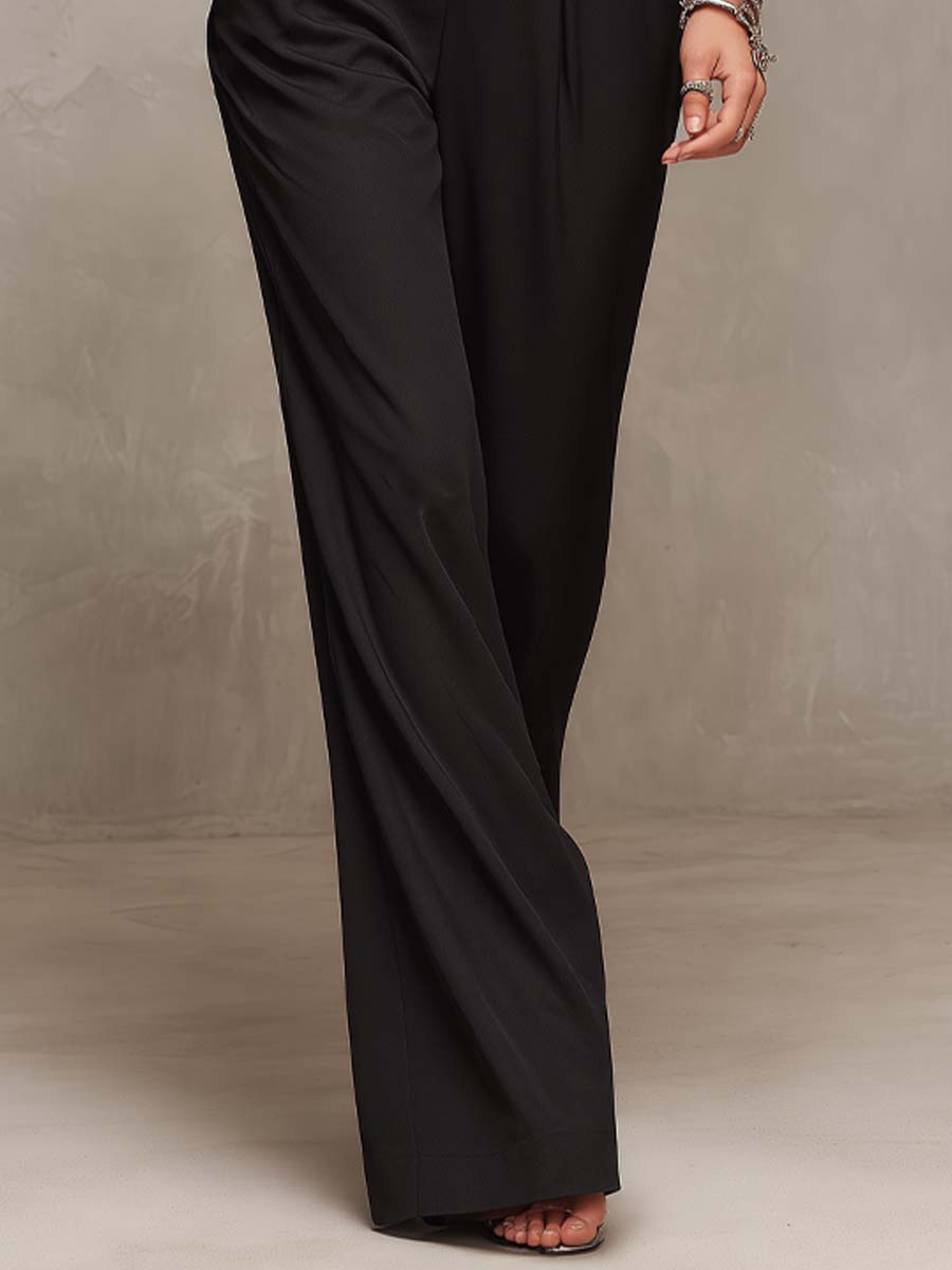 Vintage Elasticity Lace Sleeve Corset Wide-Leg Jumpsuit