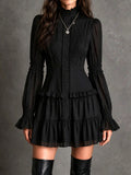 Gothic Frill Button Shirt Mini Dress With Flared Cuff