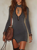 Retro Metallic-blend Knit Mini Dress