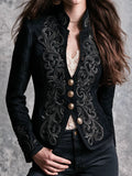 Gothic Baroque Embroidered Stand Collar Blazer With Metal Button