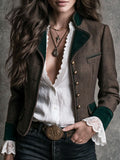 Vintage Country Herringbone Blazer With Velvet Collar Cuff