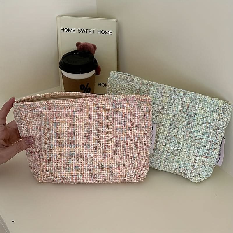 Chic Woven Fabric Makeup Bag