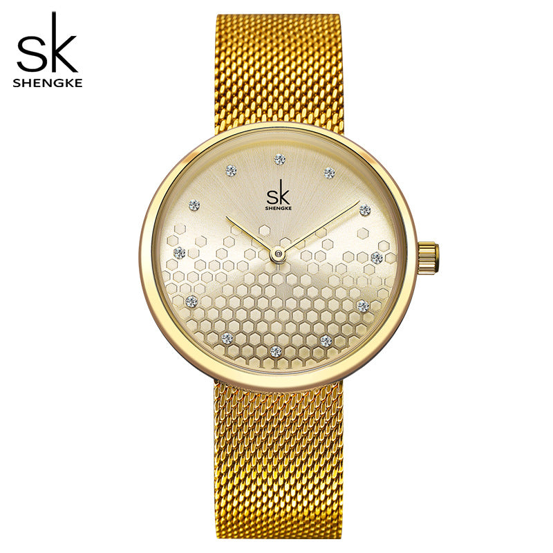 SK Women’s Quartz Watch – Romantic Star Dial, Leather Strap, Fashion Casual Design