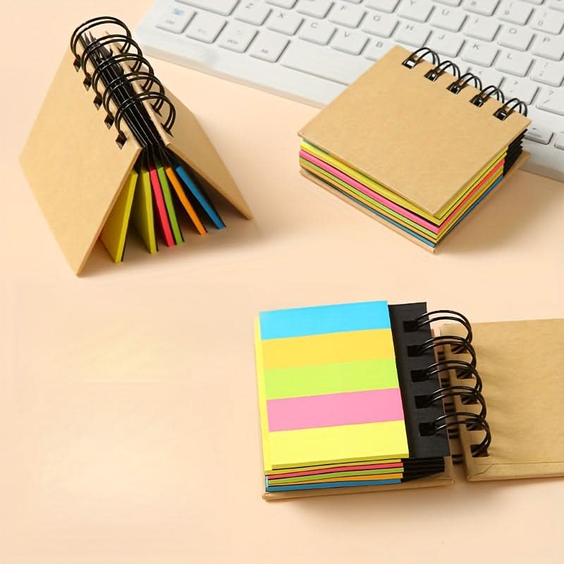 2-in-1 Kraft Paper Spiral Notebook with Sticky Notes – Artistic Loose-Leaf Journal