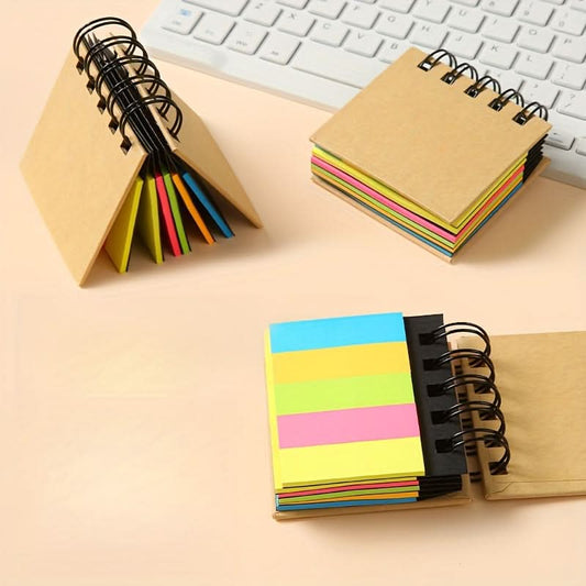 2-in-1 Kraft Paper Spiral Notebook with Sticky Notes – Artistic Loose-Leaf Journal