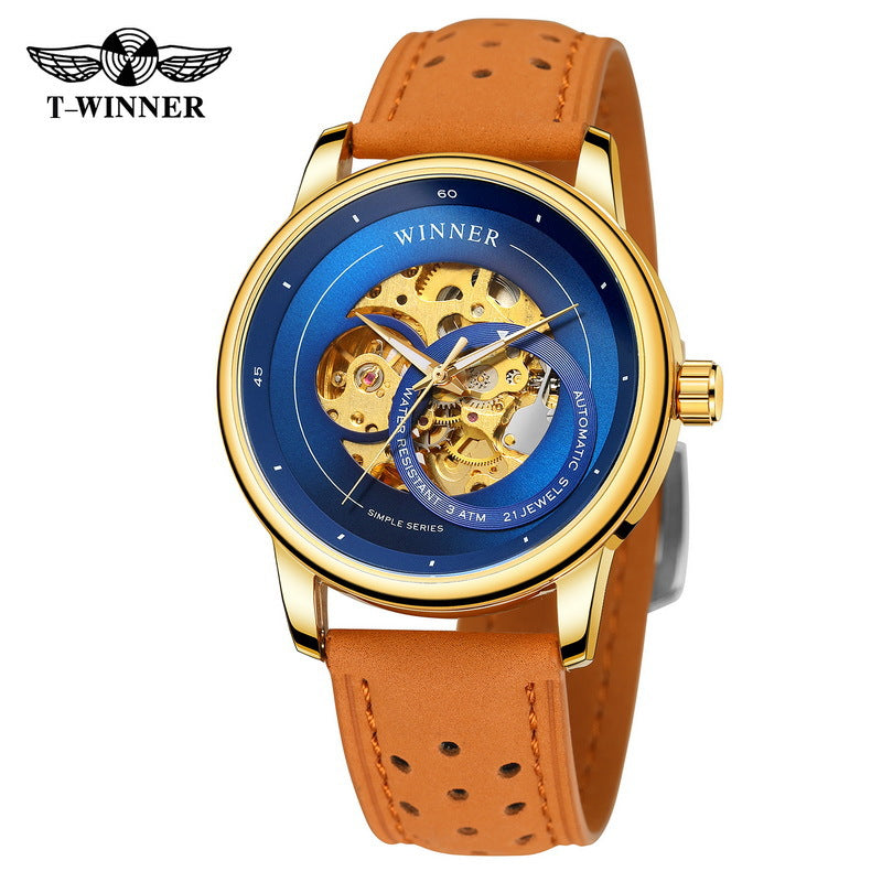 T-Winner Hollow Automatic Watch – 30M Waterproof Men’s Mechanical Leather Timepiece