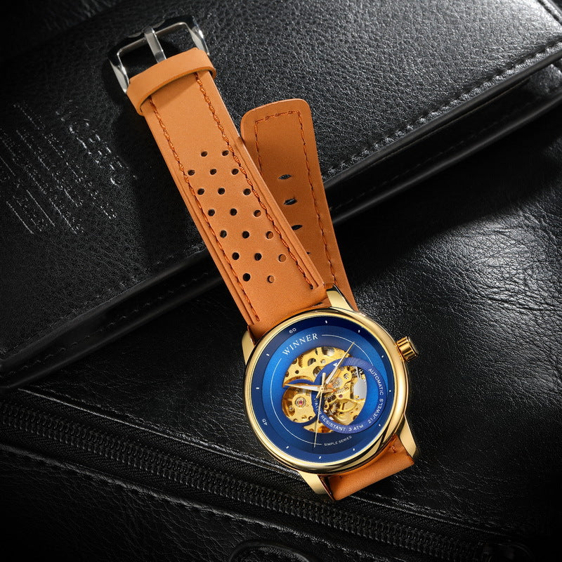 T-Winner Hollow Automatic Watch – 30M Waterproof Men’s Mechanical Leather Timepiece
