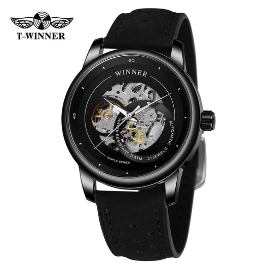 T-Winner Hollow Automatic Watch – 30M Waterproof Men’s Mechanical Leather Timepiece