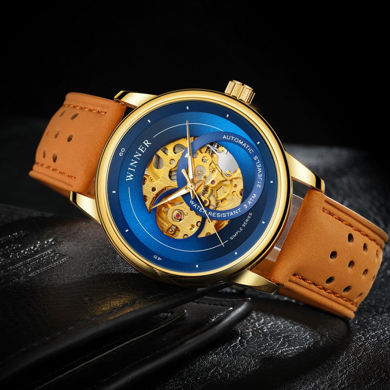 T-Winner Hollow Automatic Watch – 30M Waterproof Men’s Mechanical Leather Timepiece