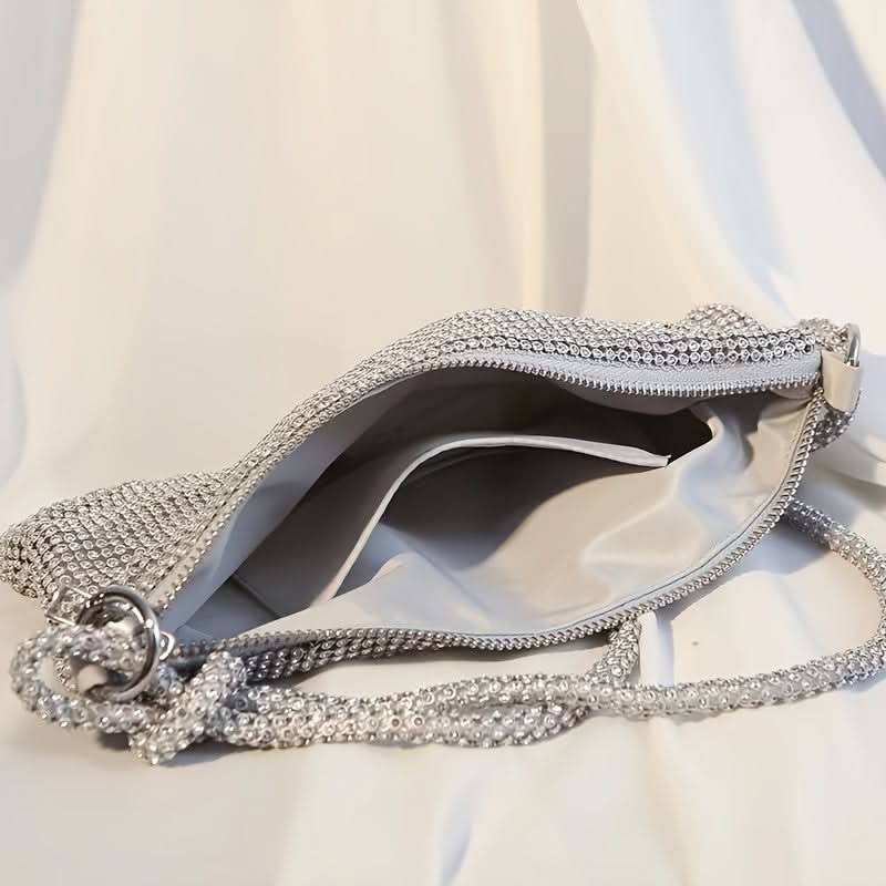 Rhinestone-Embellished Evening Clutch – Sequins, Adjustable Strap