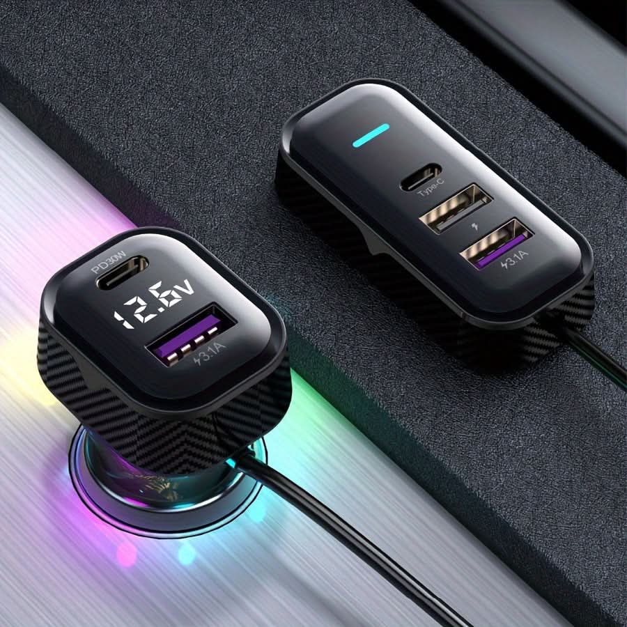 PD30W Fast Car Charger – 6-Port USB Expansion