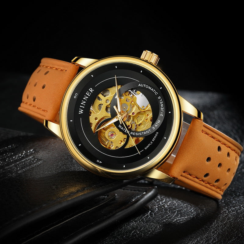 T-Winner Hollow Automatic Watch – 30M Waterproof Men’s Mechanical Leather Timepiece