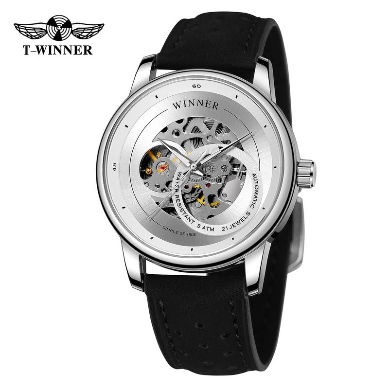 T-Winner Hollow Automatic Watch – 30M Waterproof Men’s Mechanical Leather Timepiece