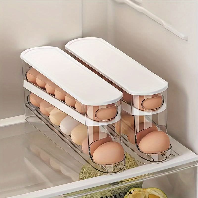 Double-Layer Rolling Egg Storage Box – Space-Saving Refrigerator Organizer