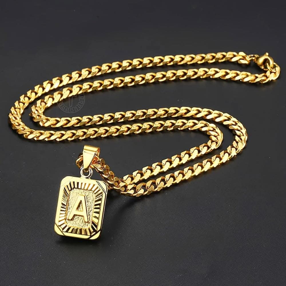 A-Z Pendant Letter Necklace – Stainless Steel Cuban Chain