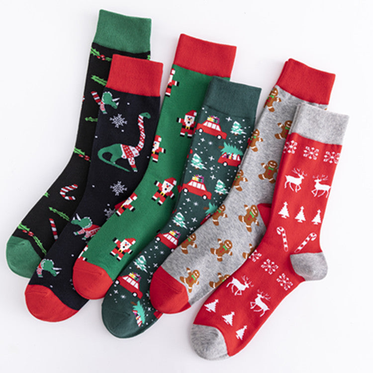 Unisex Cotton Crew Socks – Colorful Christmas Pattern Casual High-Top Socks (41–46)