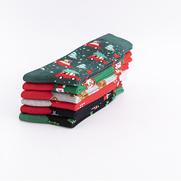 Unisex Cotton Crew Socks – Colorful Christmas Pattern Casual High-Top Socks (41–46)