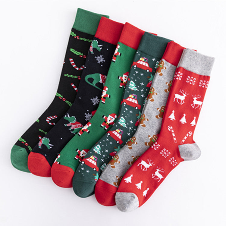 Unisex Cotton Crew Socks – Colorful Christmas Pattern Casual High-Top Socks (41–46)