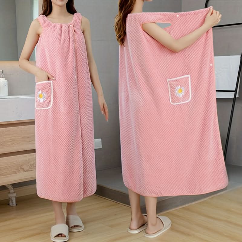 Soft Coral Fleece Bath Towel – Super Absorbent, Machine Washable, with Daisy Pocket