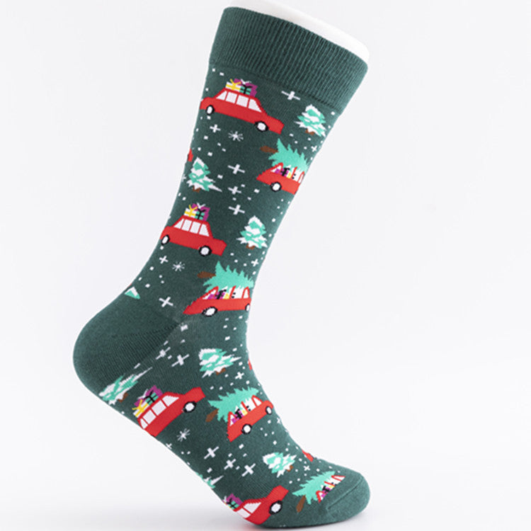 Unisex Cotton Crew Socks – Colorful Christmas Pattern Casual High-Top Socks (41–46)
