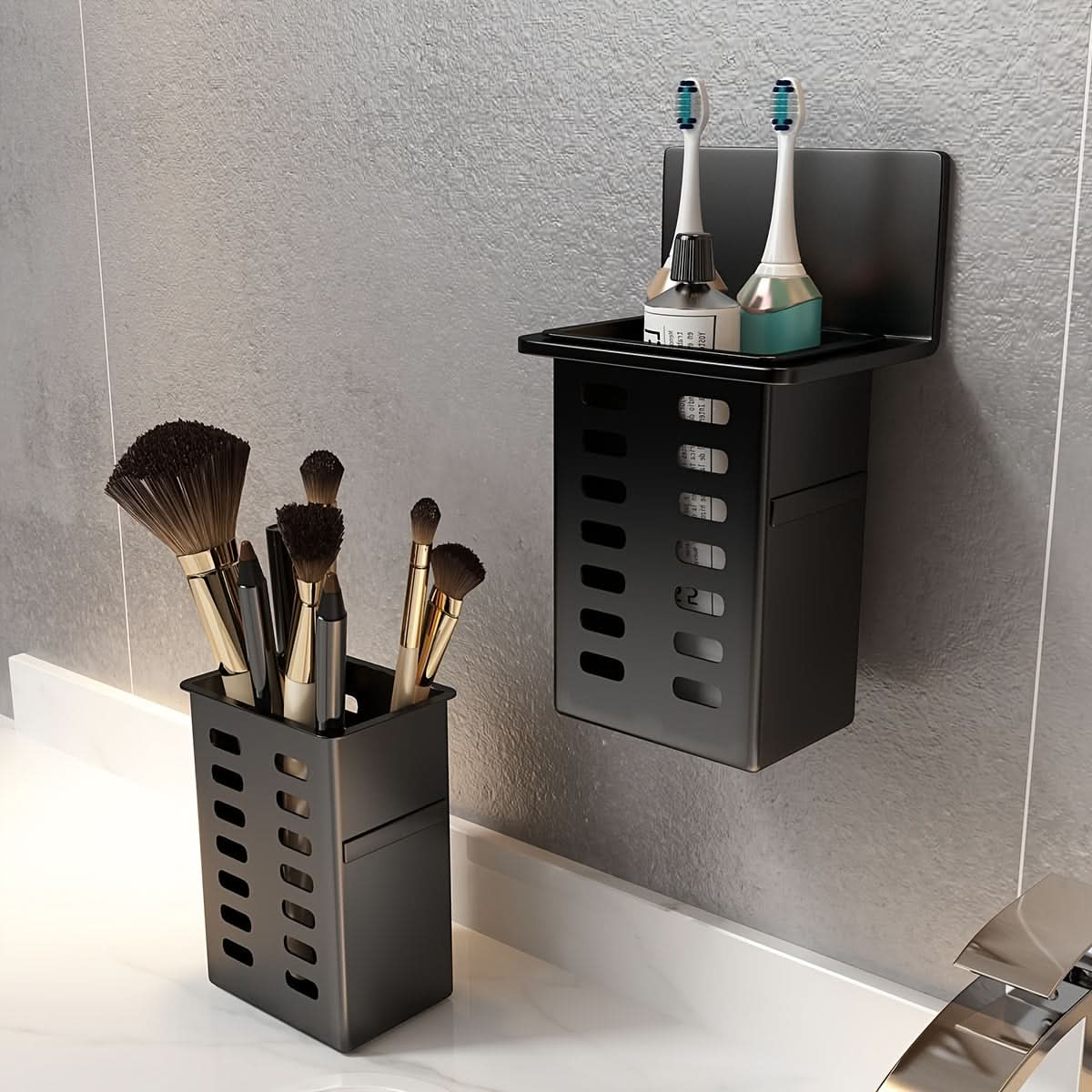 Wall-Mounted Toothbrush & Essentials Storage Rack